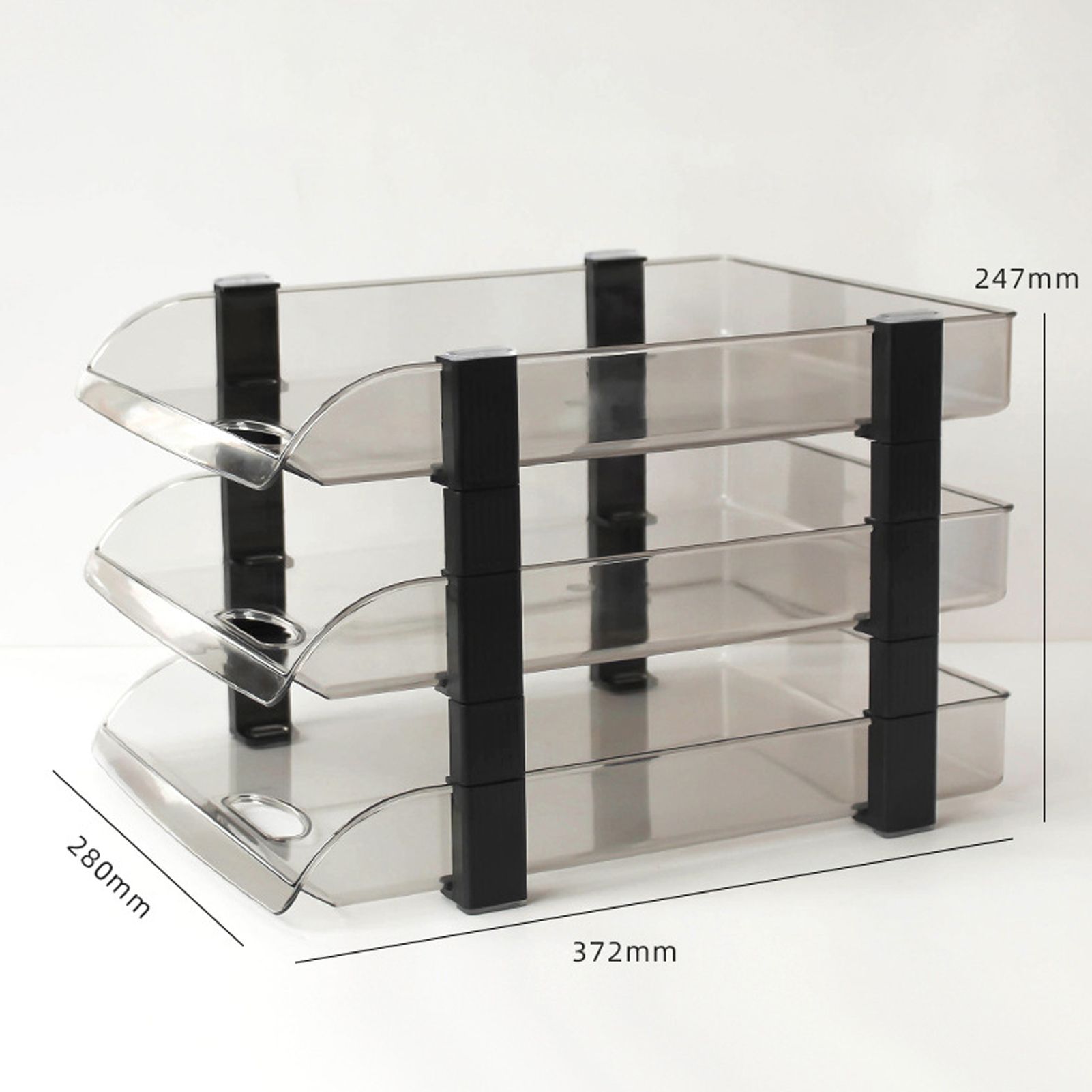 Desk File Letter Tray Layered Classified Documents Rack Acrylic Office Storage Rack Dark Black 3 Layers 280x372x247mm
