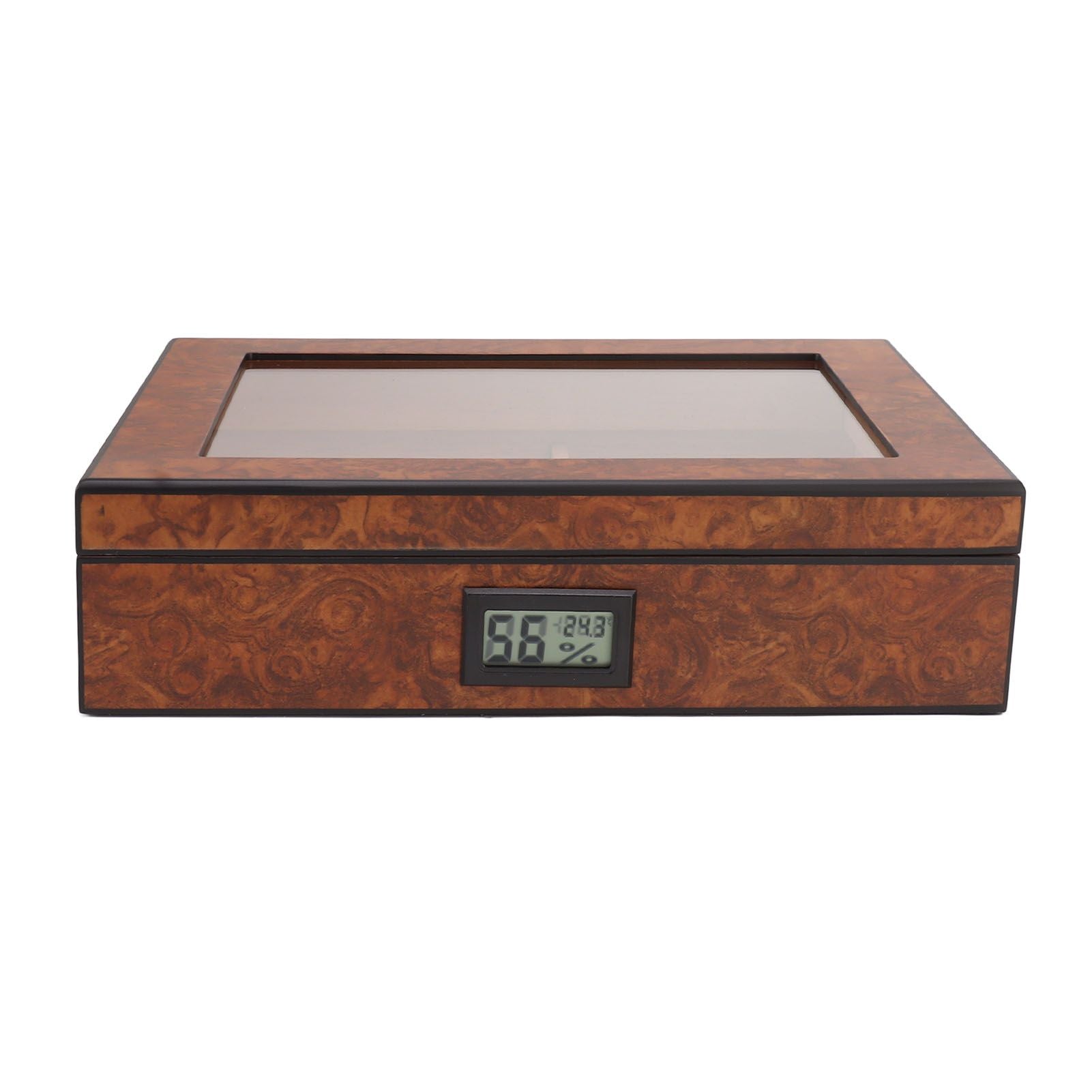 Cigar Humidor Box Portable Cedar Wood Glass Top Cigar Storage Case with Digital Hygrometer Brown