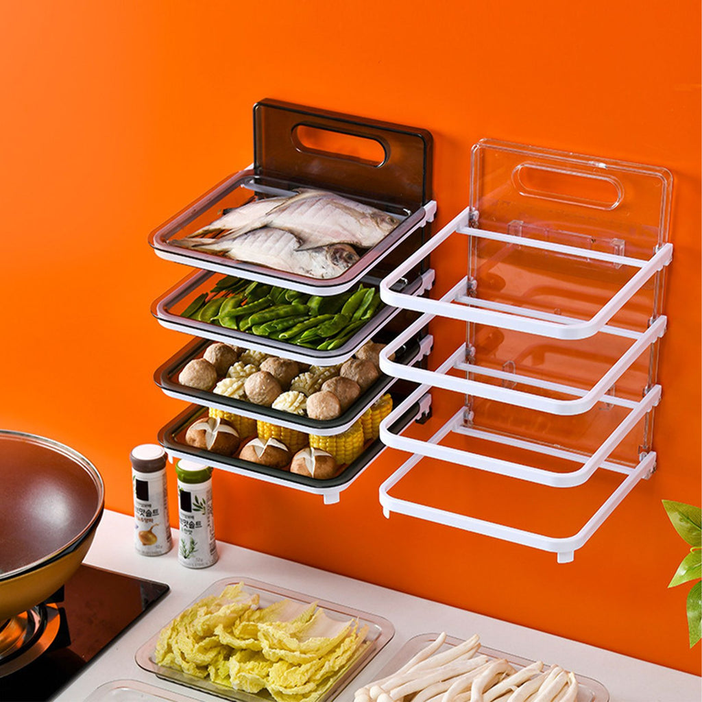 Wall Mounted Food Sorting Tray 4 Layers Storage Tray Collapsible Side Dish Stacking Storage for Hotpot Kitchen Grey