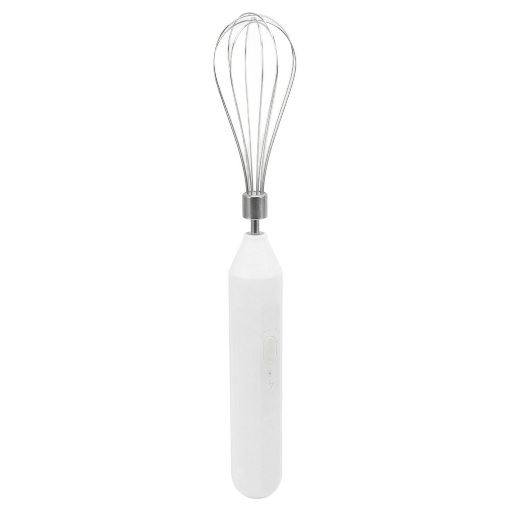 Electric Egg Beater Handheld USB Charging Milk Frother Portable Cordless Drink Mixer with Stainless Steel Whisk White