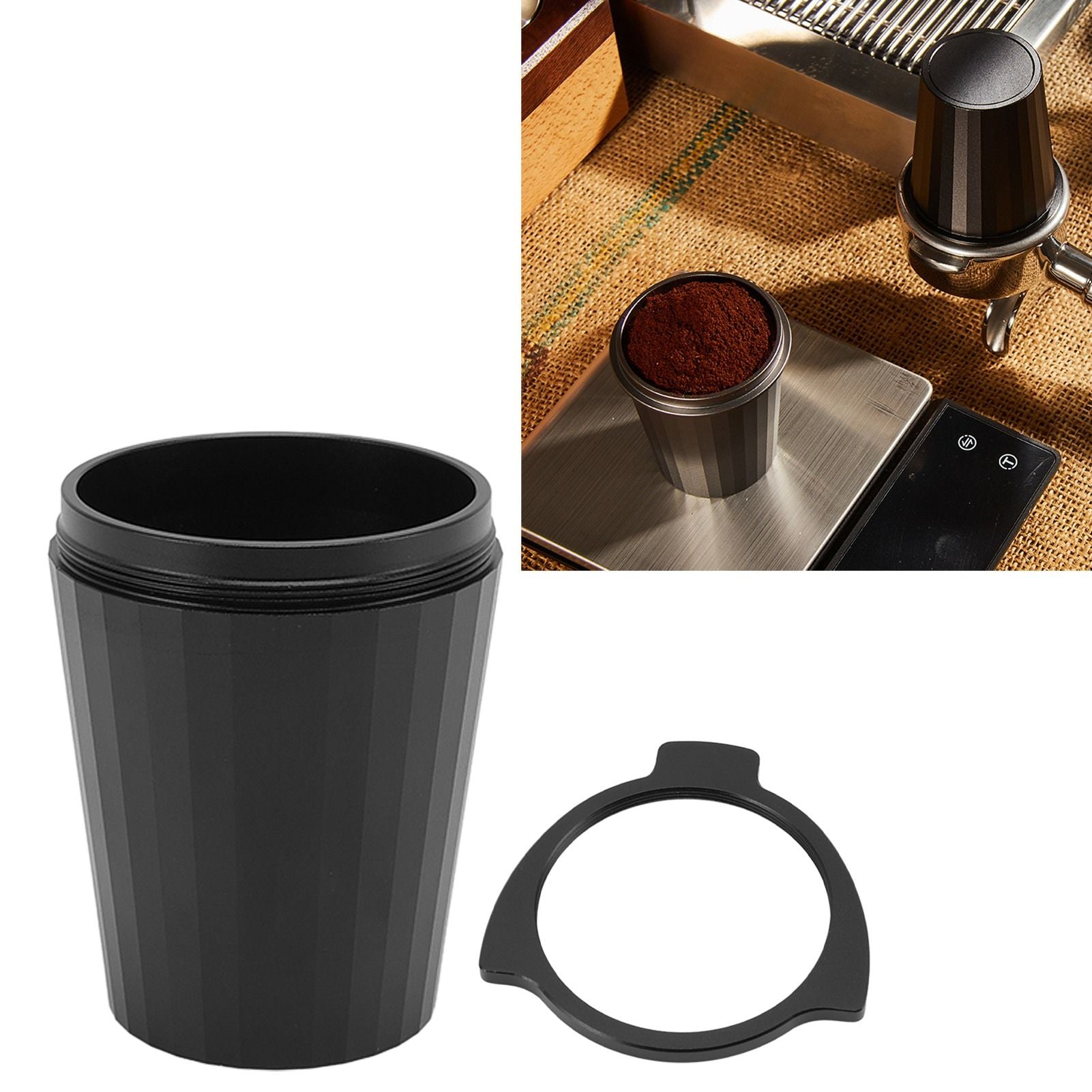 54mm Coffee Dosing Cup Aluminum Alloy Portafilter Dosing Mug for Coffee Maker Machine Black