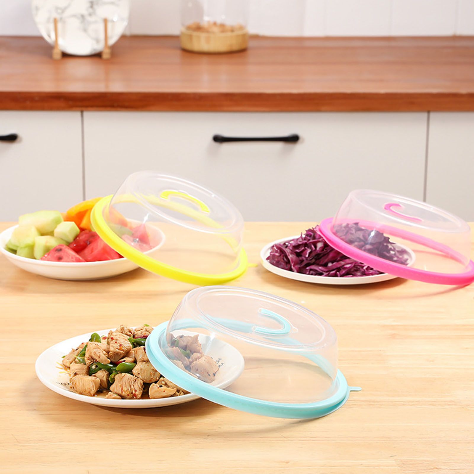 Microwave Heating Sealing Cover Transparent PP Stackable Temperature Keeping Plate Serving Cover for Kitchen Sky Blue