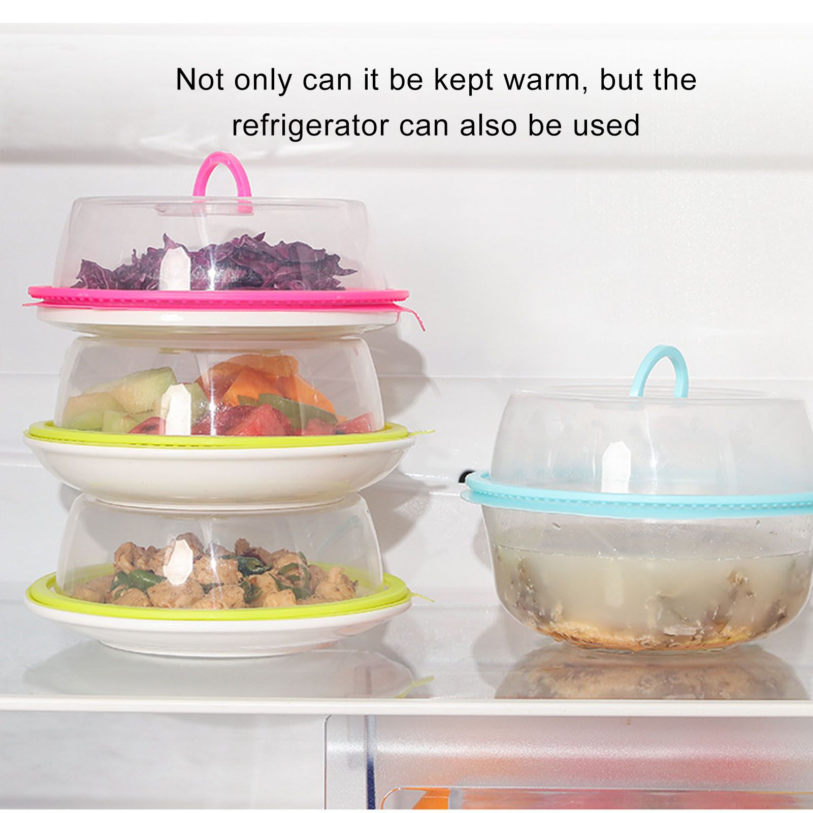 Microwave Heating Sealing Cover Transparent PP Stackable Temperature Keeping Plate Serving Cover for Kitchen Sky Blue