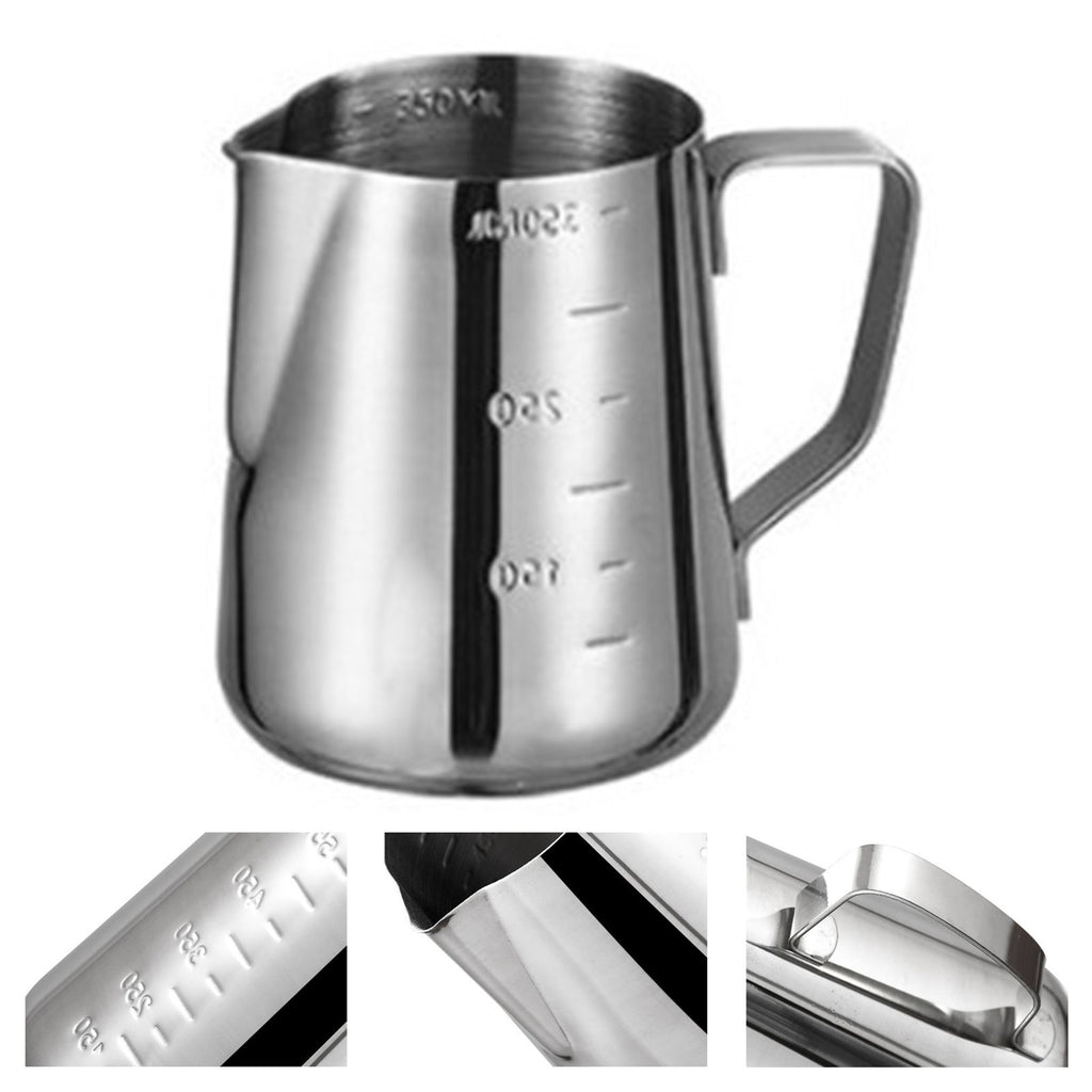 Frothing Cup 350ML Food Grade Stainless Steel Anti Slip Handle Milk Frother Pitcher with Scale