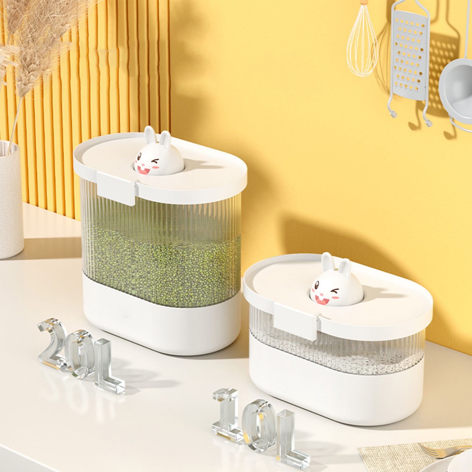 Rice Bucket Damp Proof Sealing Thickened PP PET Grain Storage Tank for Home Flour Dog Food L White Rabbit
