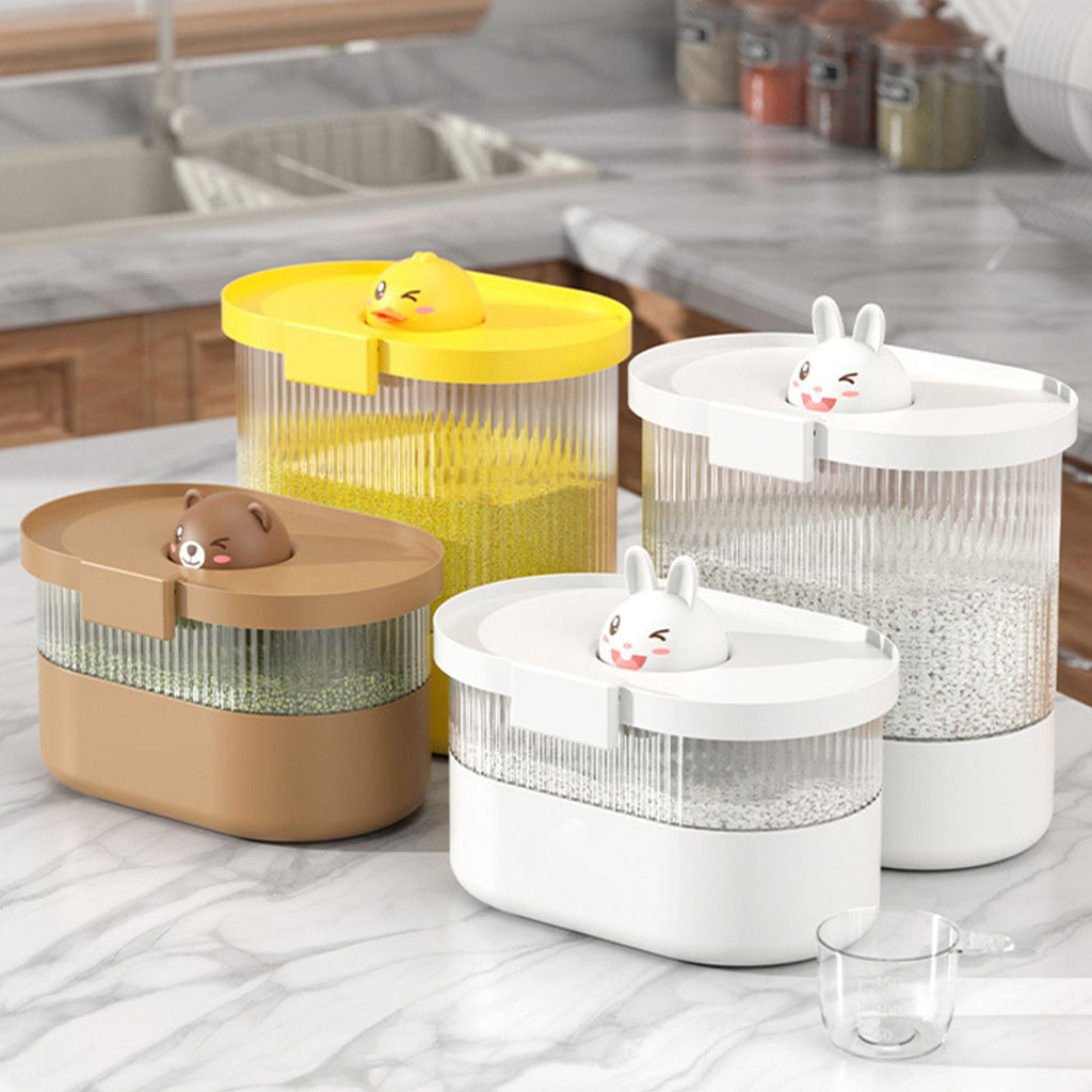 Rice Bucket Damp Proof Sealing Thickened PP PET Grain Storage Tank for Home Flour Dog Food L White Rabbit