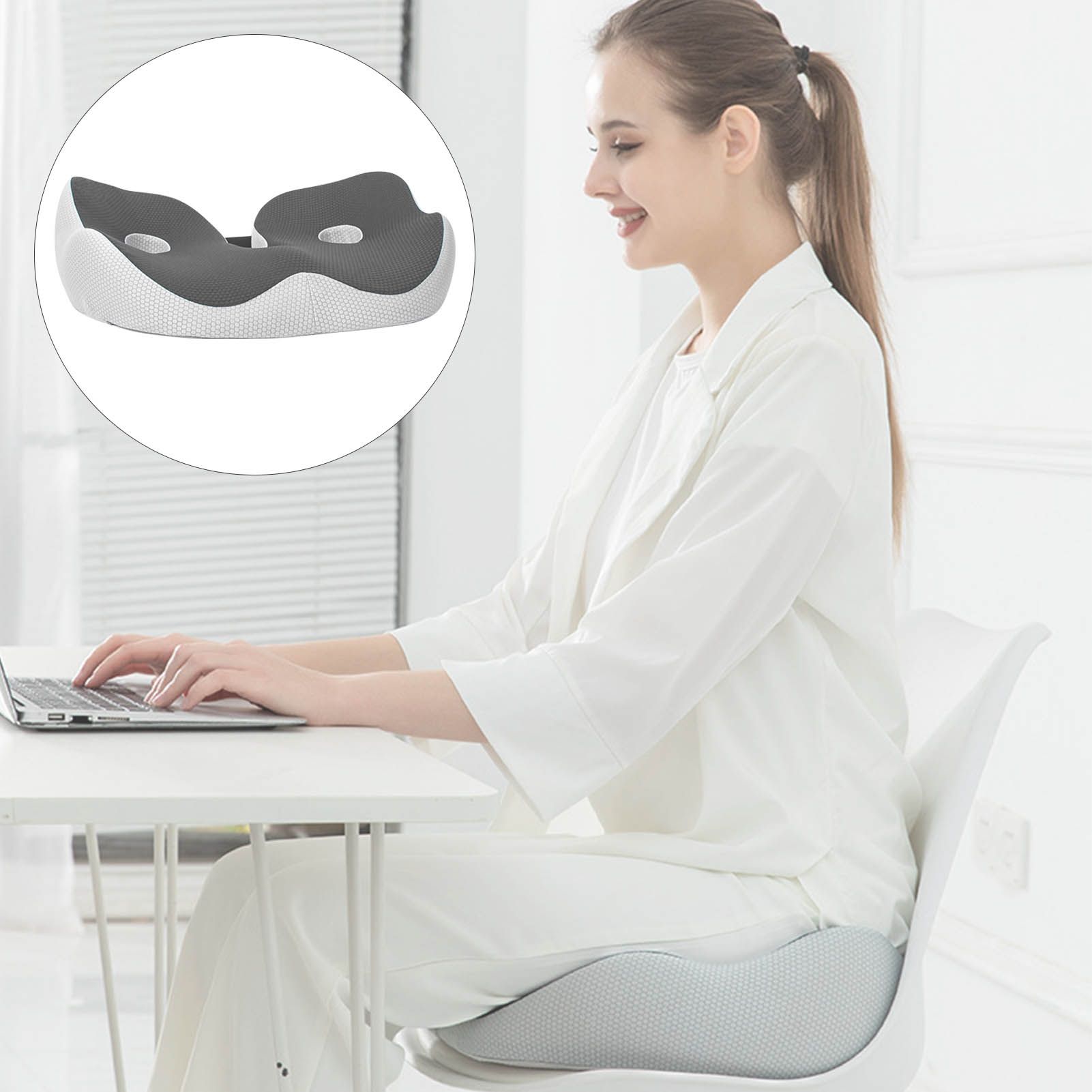 Seating Cushion Soft Comfortable Breathable Buckle Curved Chair Cushion for Office Working Dark Gray 48x39x14cm/18.9x15.4x5.5in(Approx.)