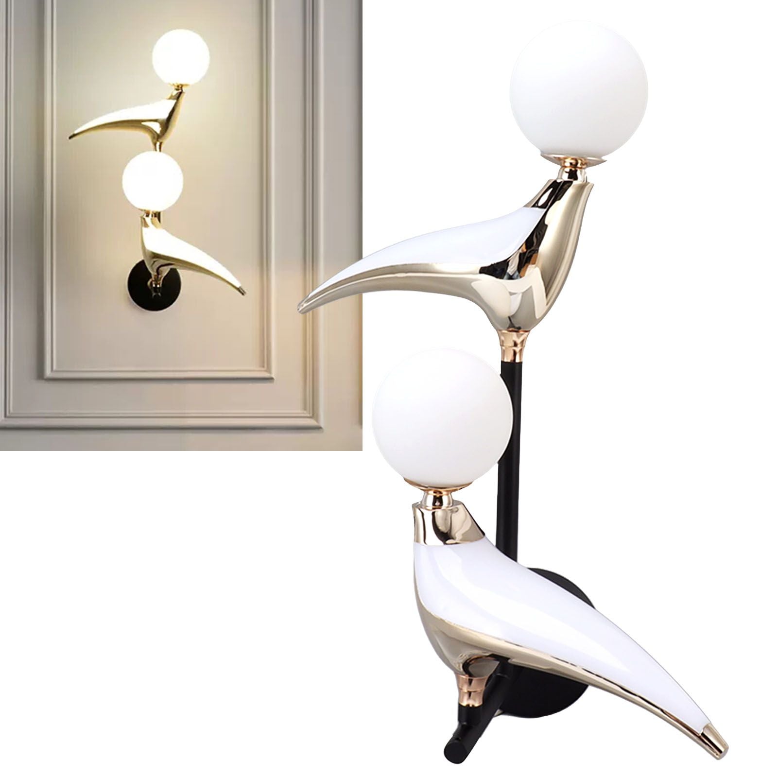 Modern Bird Wall Lamp Double Head Rotatable LED Wall Mounted Light for Living Room Bedroom Bedside 110‑240V