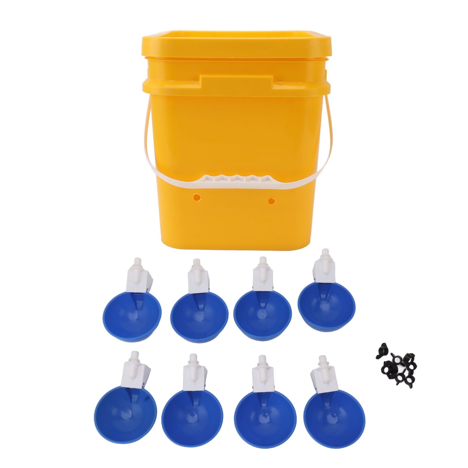 Automatic Chicken Waterer Cup with 12L Handheld Barrel Poultry Drinking Equipemnt for Goose Duck Bucket + Big Blue Bowl + Black Screws