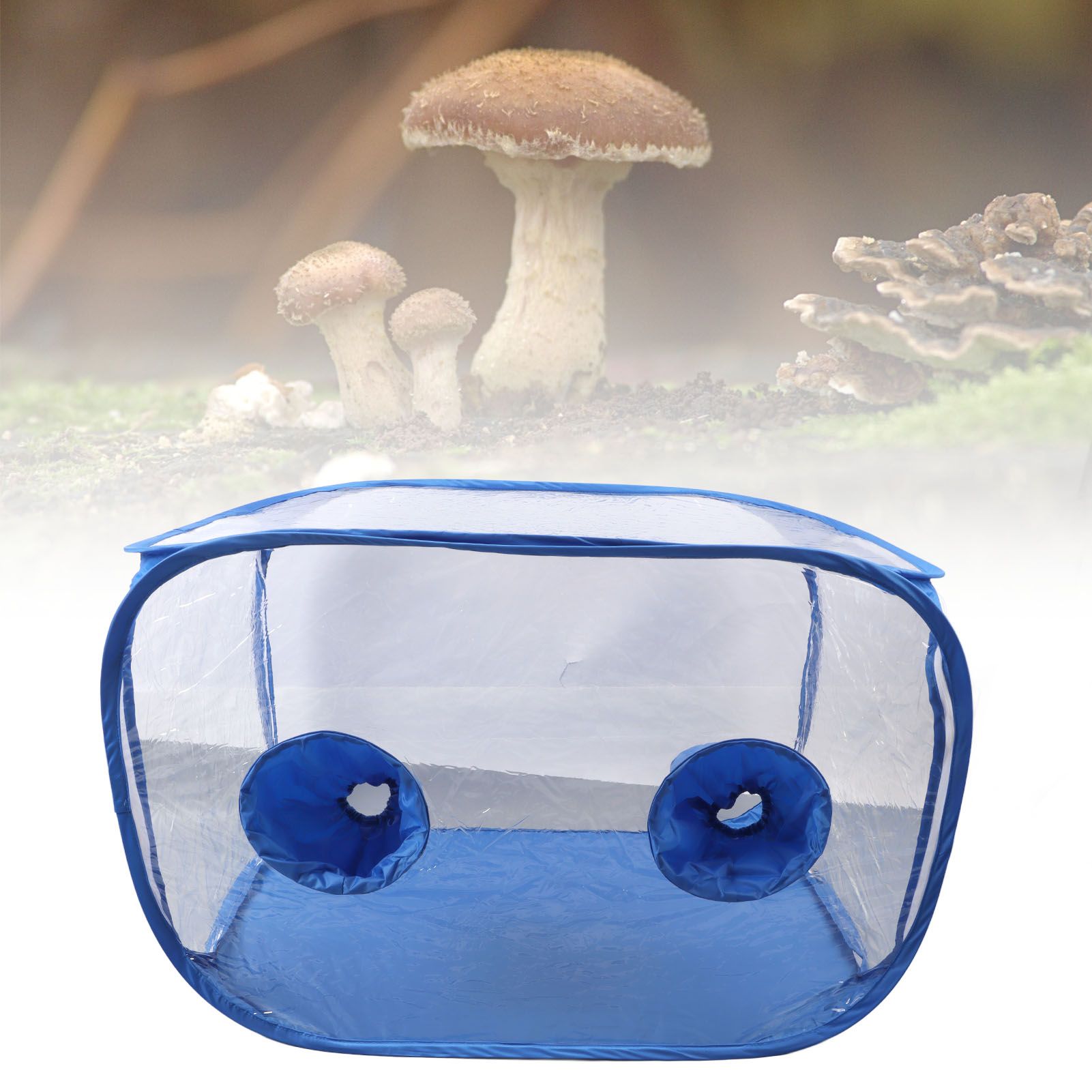 Mushroom Grow Tent Still Air Box Portable Foldable PVC 2 Arm Ports Mushroom Grow Container for Study Research