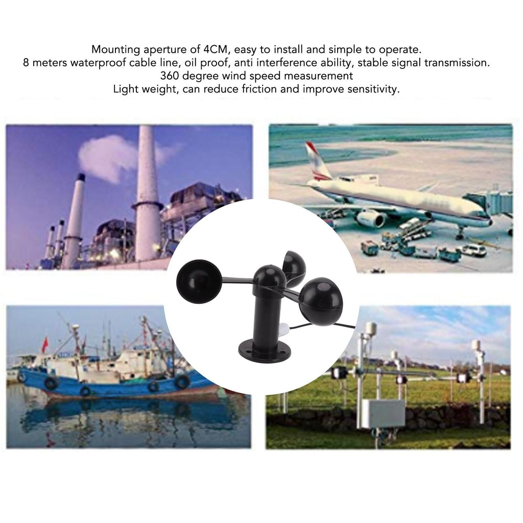 Anemometer Sensor Wind Speeds Cup with 8M Waterproof Cable 4cm Mounting Hole Anti Interference 3 Cups Wind Speed Detector for Outdoor 0‑3.8v