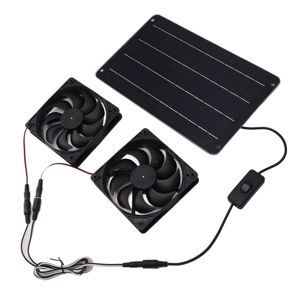 20W Solar Powered Dual Fan 12V Efficient Energy Saving Solar Panel Fan Kit with Switch for RV Greenhouse Pet Home