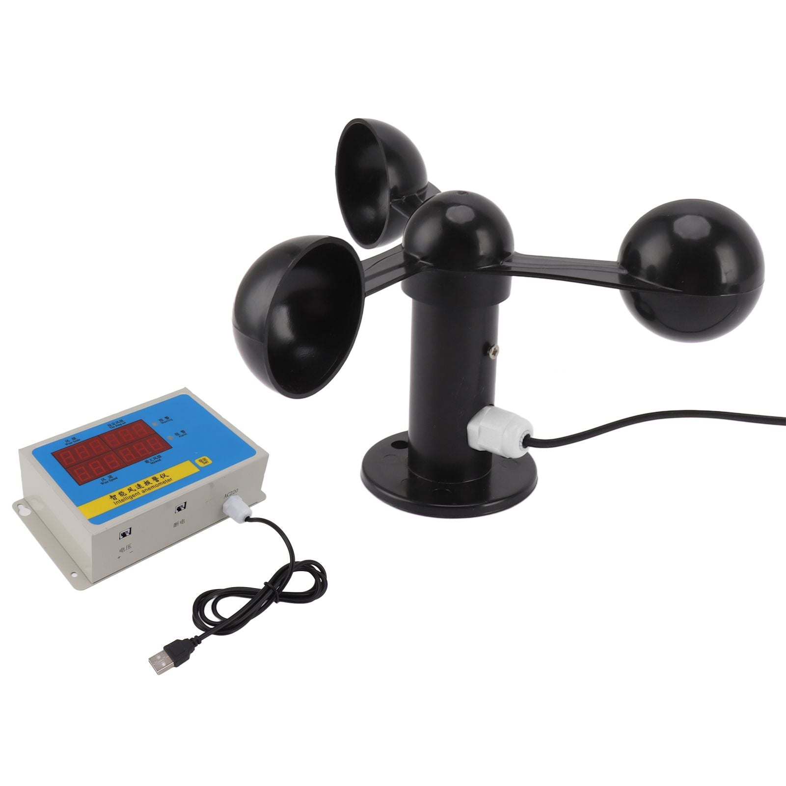 Tower Crane Anemometer Wind Speed Alarm USB 3 Fan Blades Accurate Aluminium Alloy Power Failure Memory Wind Anemometer 220V