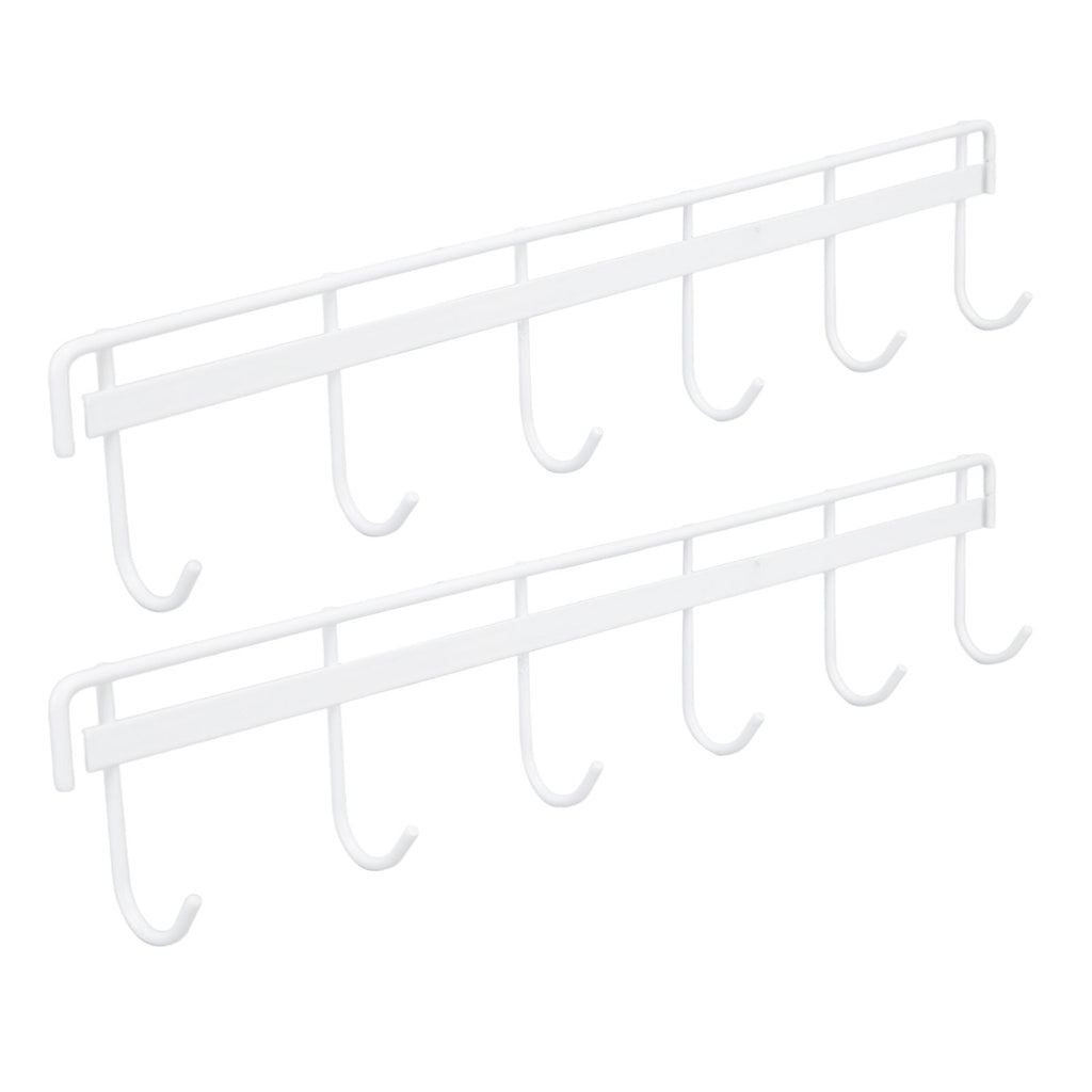 2pcs Wall Mounted Coat Rack Stainless Steel Wall Hanging Coat Hook Rail with 6 Hooks for Clothes Towel Hat 6 Hooks 2 White
