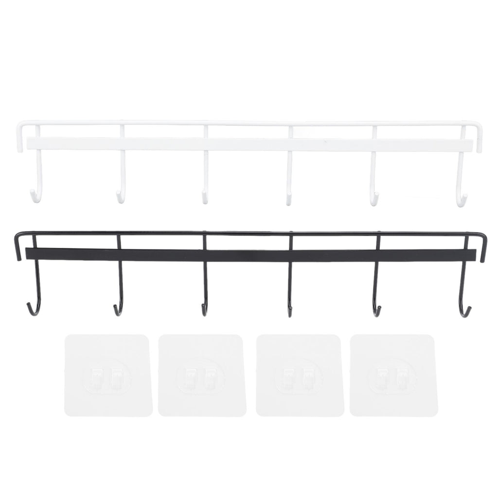 2pcs Wall Mounted Coat Rack Stainless Steel Wall Hanging Coat Hook Rail with 6 Hooks for Clothes Towel Hat 6 Hooks 1 Black 1 White