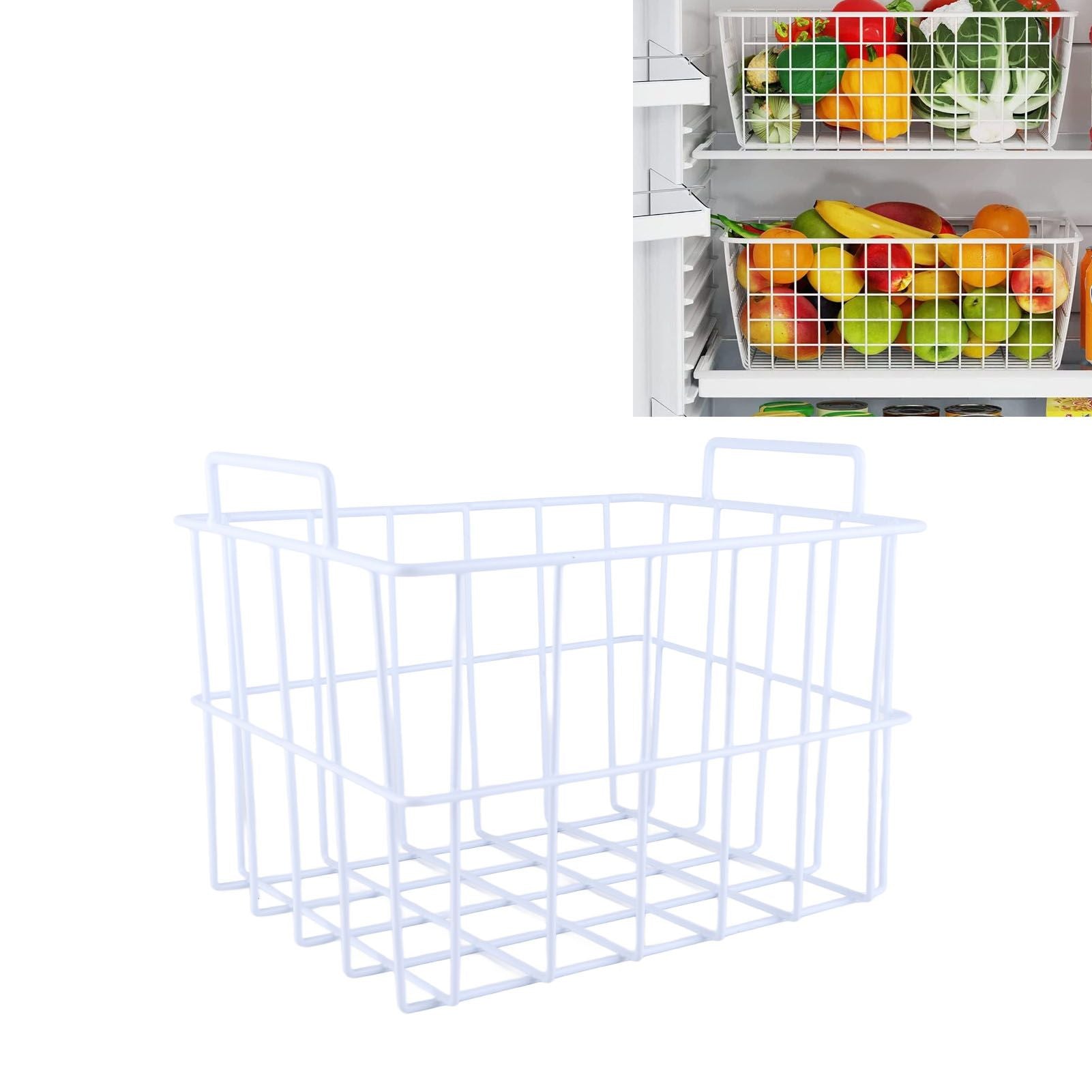 Fridge Freezer Basket Multipurpose Large Capacity Metal Wire Storage Basket for Refrigerator Bathroom Kitchen 200mm/7.87in