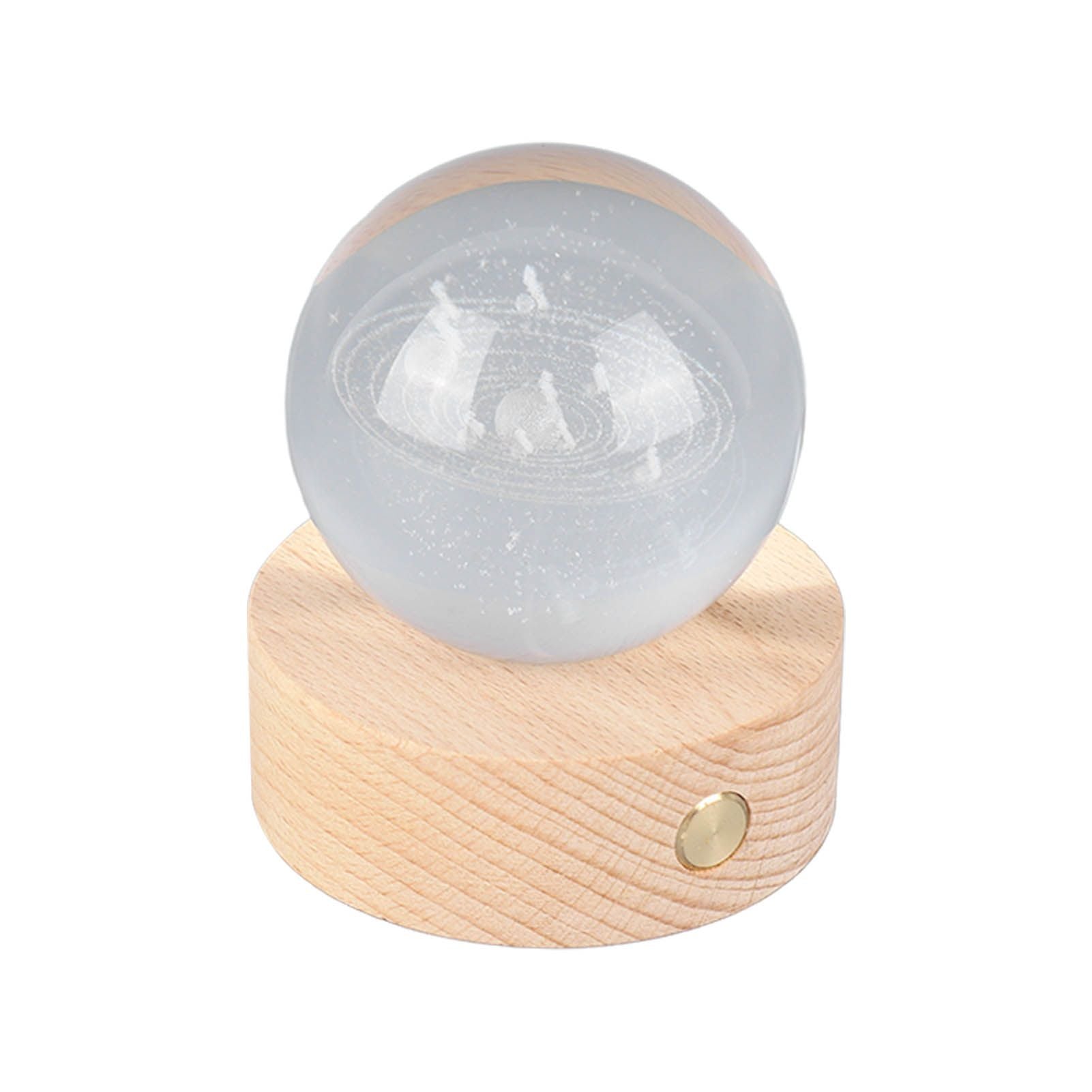 6cm 3D Crystal Ball Luminous Clear Sculpture Round Astronomy Ball Miniature Sculpture Ball Night Light Solar System Crystal Ball