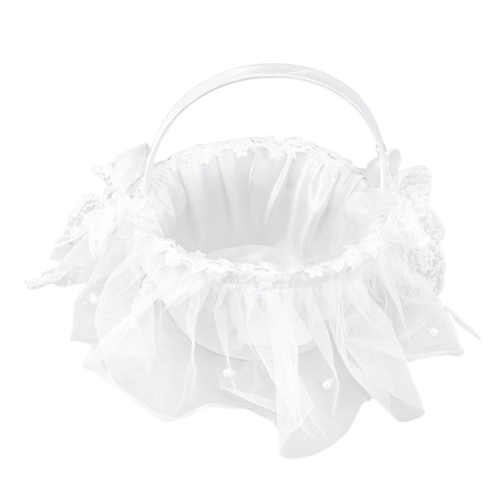 Wedding Flower Girl Basket White Lace Classic Gift Ceremony Supplies for Rose Petals