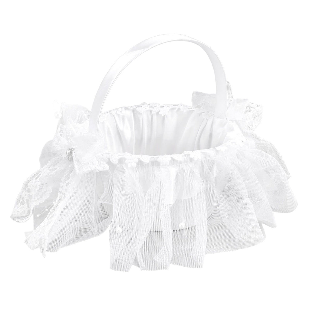 Wedding Flower Girl Basket White Lace Classic Gift Ceremony Supplies for Rose Petals