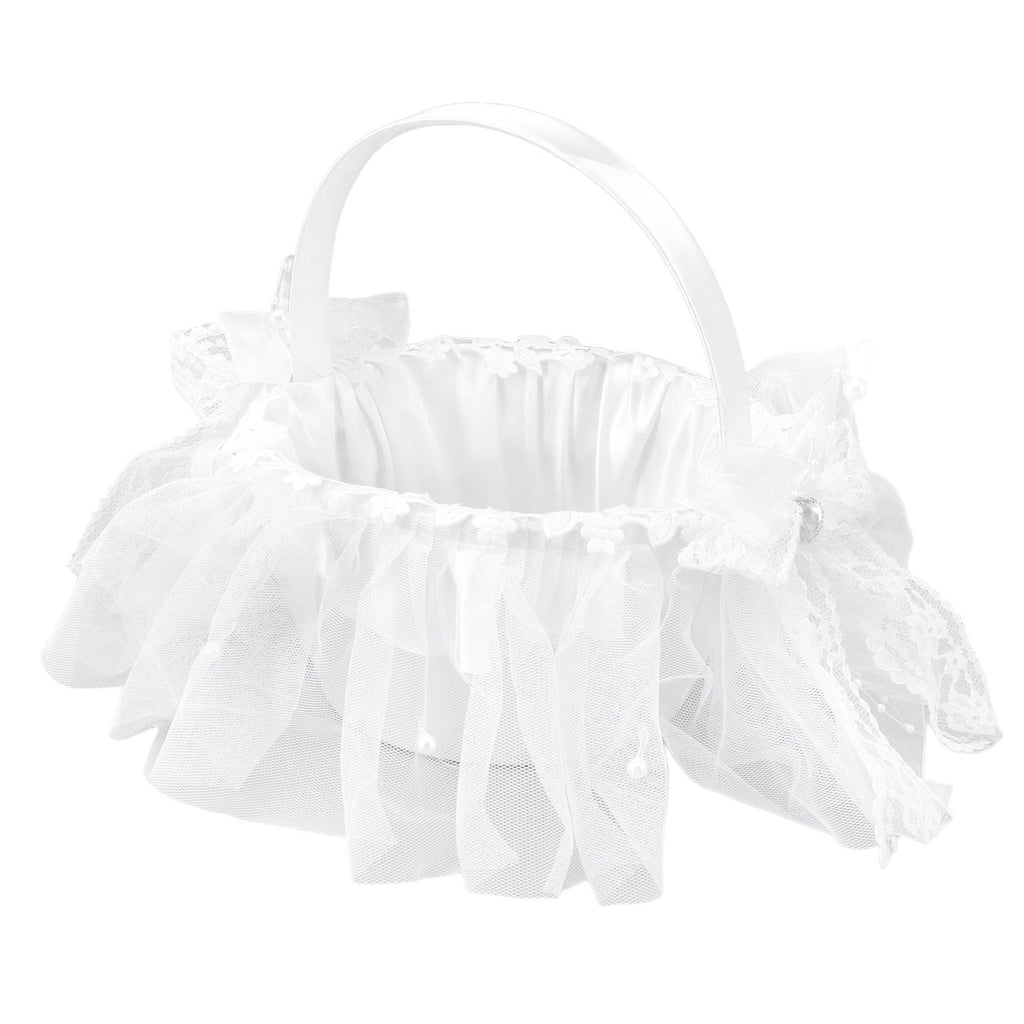 Wedding Flower Girl Basket White Lace Classic Gift Ceremony Supplies for Rose Petals