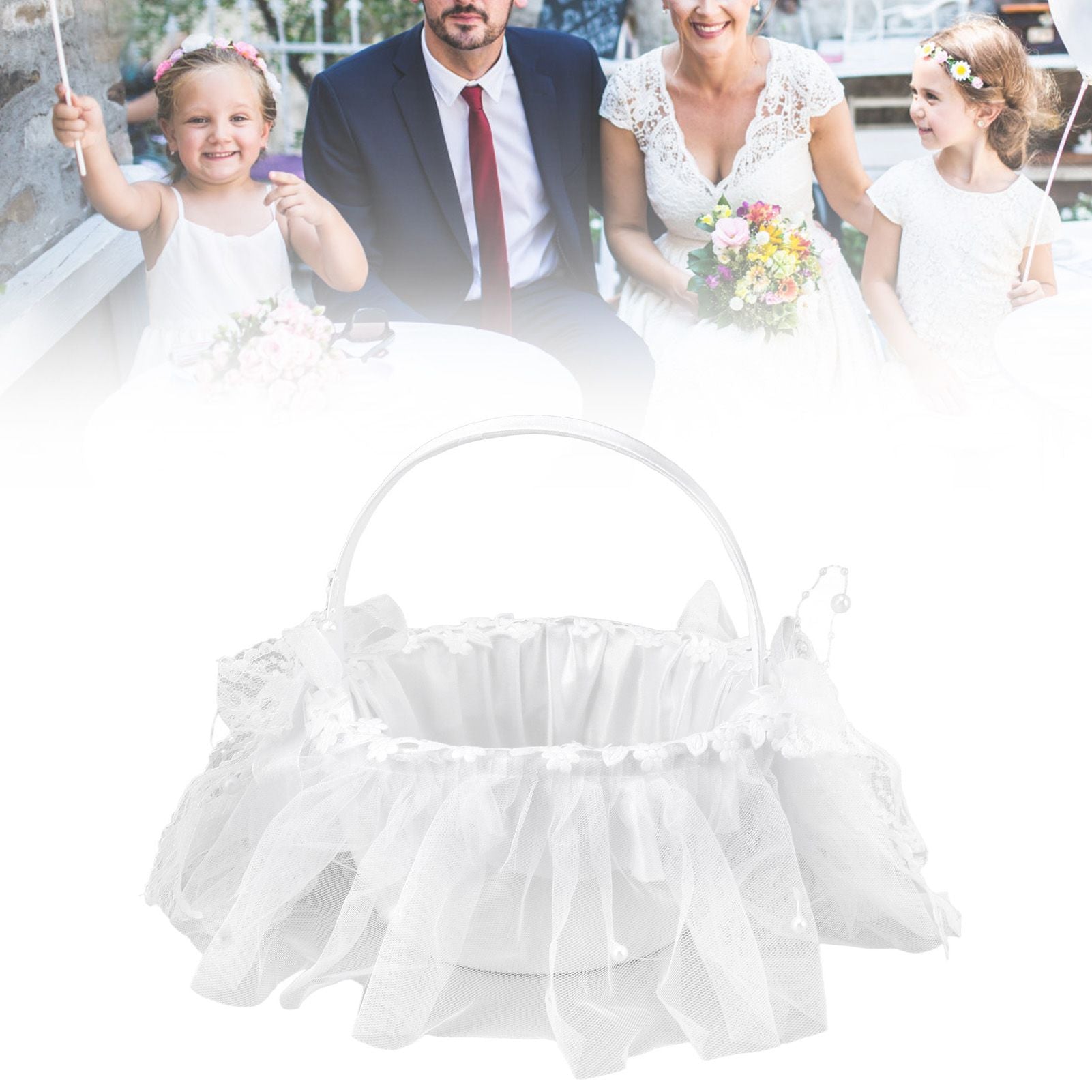 Wedding Flower Girl Basket White Lace Classic Gift Ceremony Supplies for Rose Petals