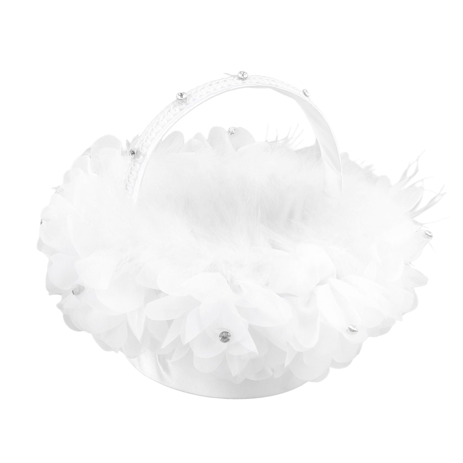 White Flower Girl Basket Petal Beads Decoration Handheld Bridesmaid Scattering Wedding Basket