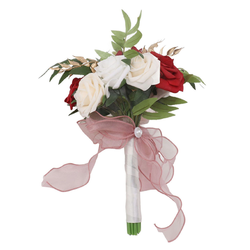 Wedding Bouquets Silk Plastic Realistic Romantic Hand Bouquet for Valentine's Day Party Church Burgundy And White