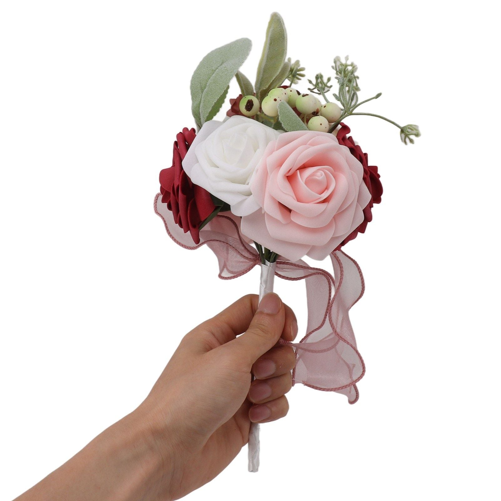 Romantic Rose Bridal Wedding Bouquet Artificial Silk Flowers Fake Flowers Bridesmaid Bouquet Home Party Decoration Rose Red