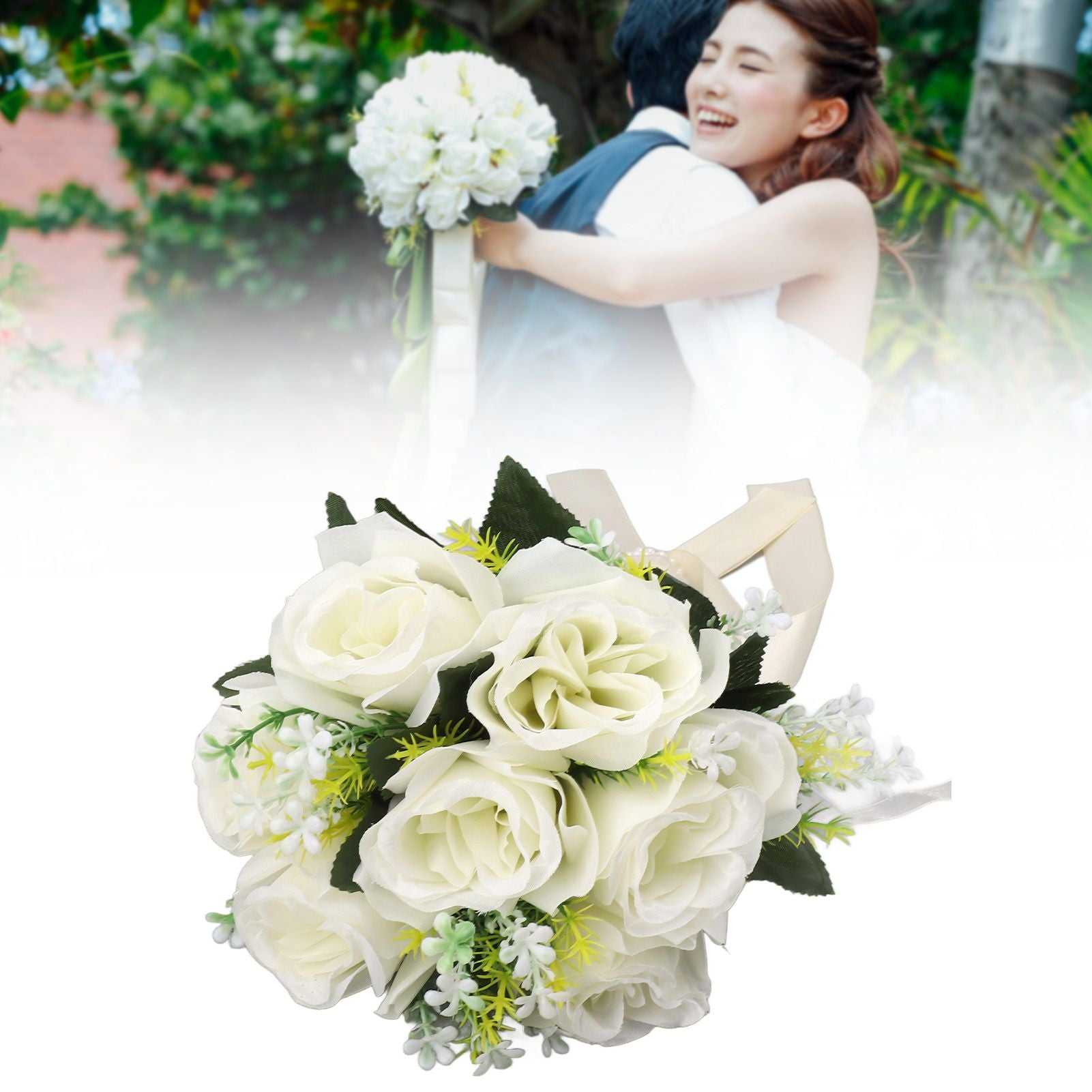 Wedding Bouquets Silk and Plastic Romantic Exquisite Comfortable Handle Beautiful Bridal Bouquet for Home Decoration Milky White