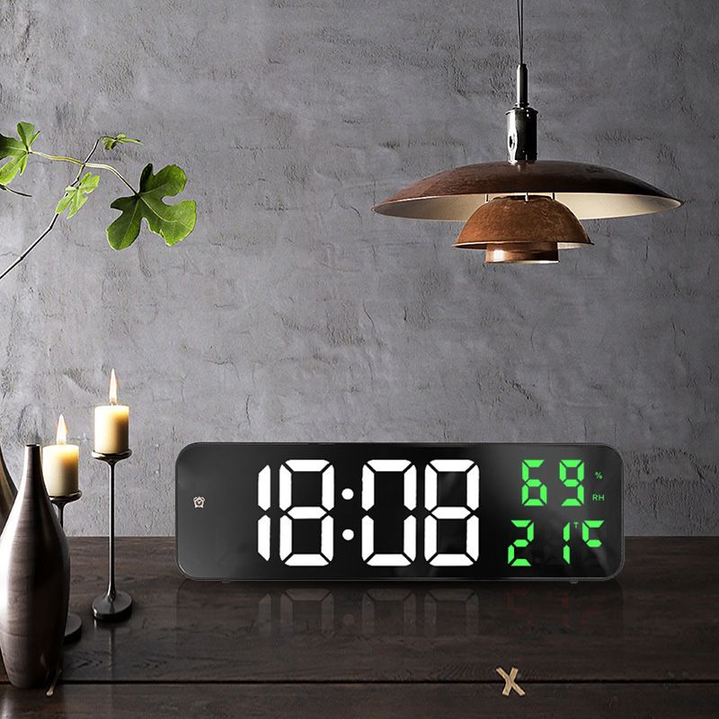 Mirror Large Digital LED Clock Home Electronic Alarm Clock Large Screen Plug in Clock Wall Mounted White and Green