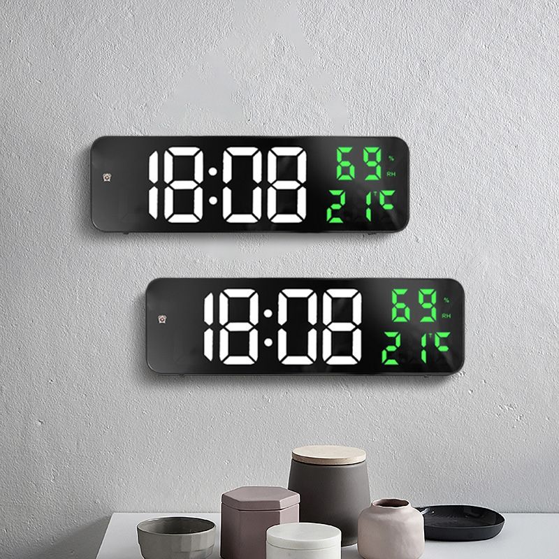 Mirror Large Digital LED Clock Home Electronic Alarm Clock Large Screen Plug in Clock Wall Mounted White and Green