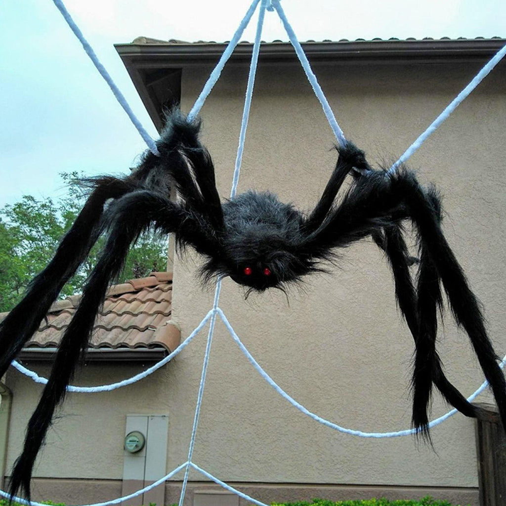 Giant Fake Spider Lifelike Halloween Posable Black Soft Hairy Fake Spiders Scary Decorations for Yard Home 125cm