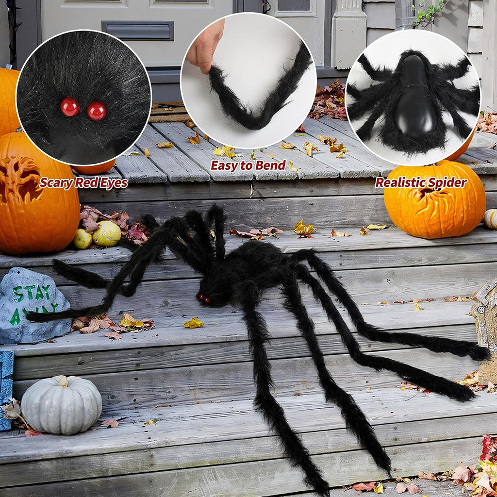 Giant Fake Spider Lifelike Halloween Posable Black Soft Hairy Fake Spiders Scary Decorations for Yard Home 125cm