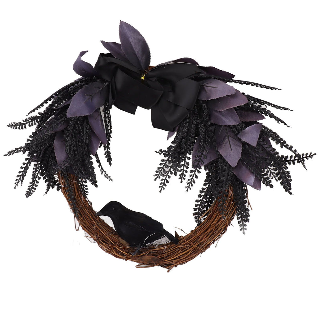 Halloween Wreath Bowknot Crow Garland Decoration Home Door Hallway Hanging Wreath