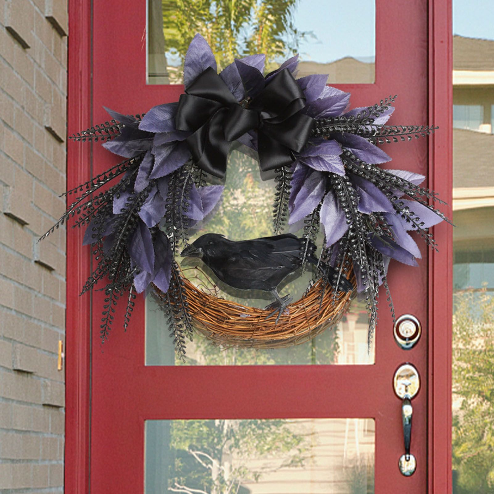 Halloween Wreath Bowknot Crow Garland Decoration Home Door Hallway Hanging Wreath