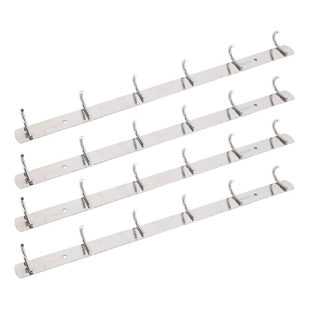 4 Pcs 6 Hooks Stainless Steel Cloak Hanger Wall Mounted Hanging Coat Rack for Laundry Rooms Entryways
