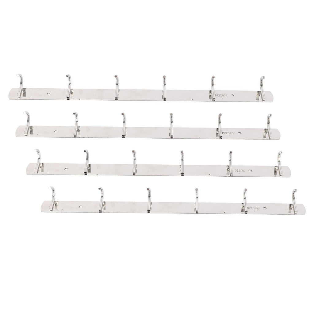 4 Pcs 6 Hooks Stainless Steel Cloak Hanger Wall Mounted Hanging Coat Rack for Laundry Rooms Entryways