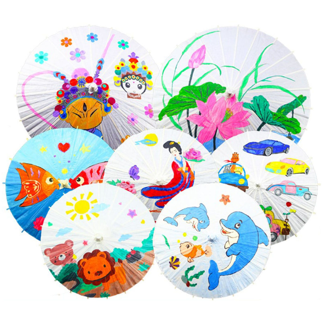 Kids Paper Parasol Bamboo and Paper Chinese Style Elegant White DIY Paper Umbrellas for Decoration 83cm/32.7in