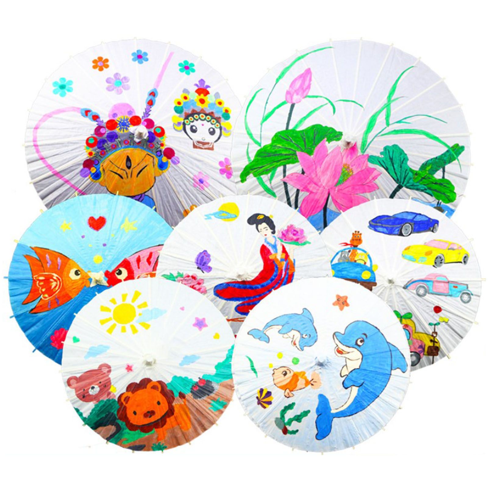Kids Paper Parasol Bamboo and Paper Chinese Style Elegant White DIY Paper Umbrellas for Decoration 83cm/32.7in