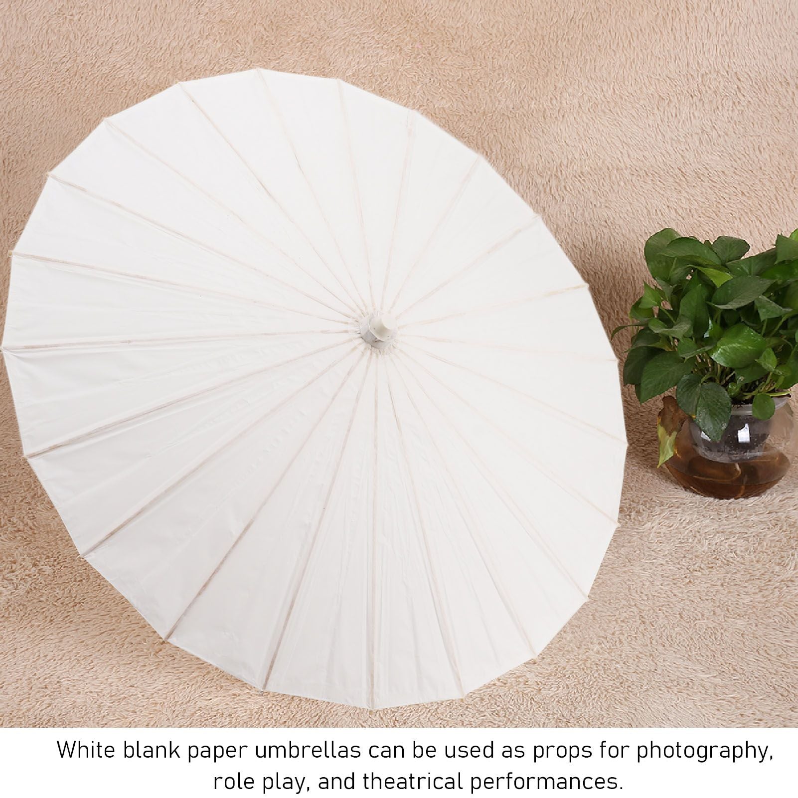 Kids Paper Parasol Bamboo and Paper Chinese Style Elegant White DIY Paper Umbrellas for Decoration 83cm/32.7in