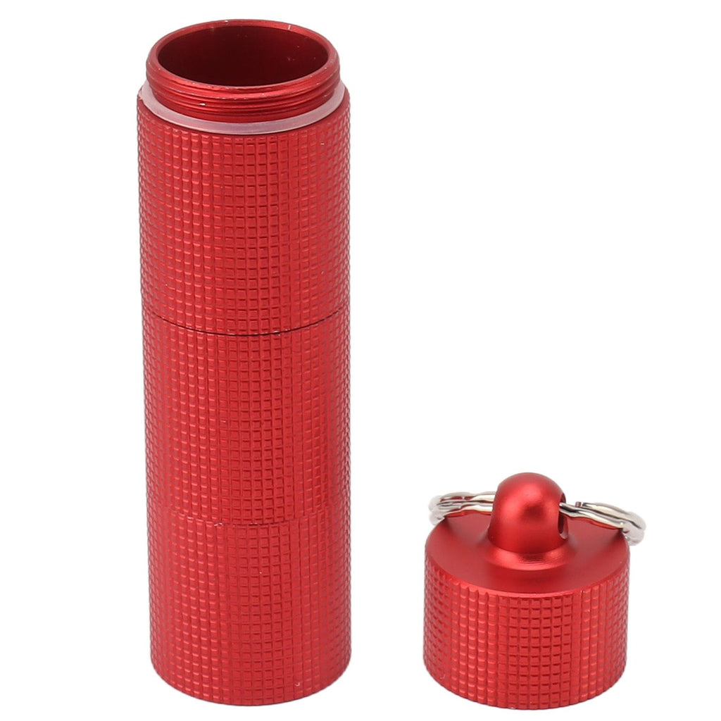 Keychain Medicine Holder Case 3 Compartment Waterproof Metal Travel Tablet Capsule Holder for Outdoor Red