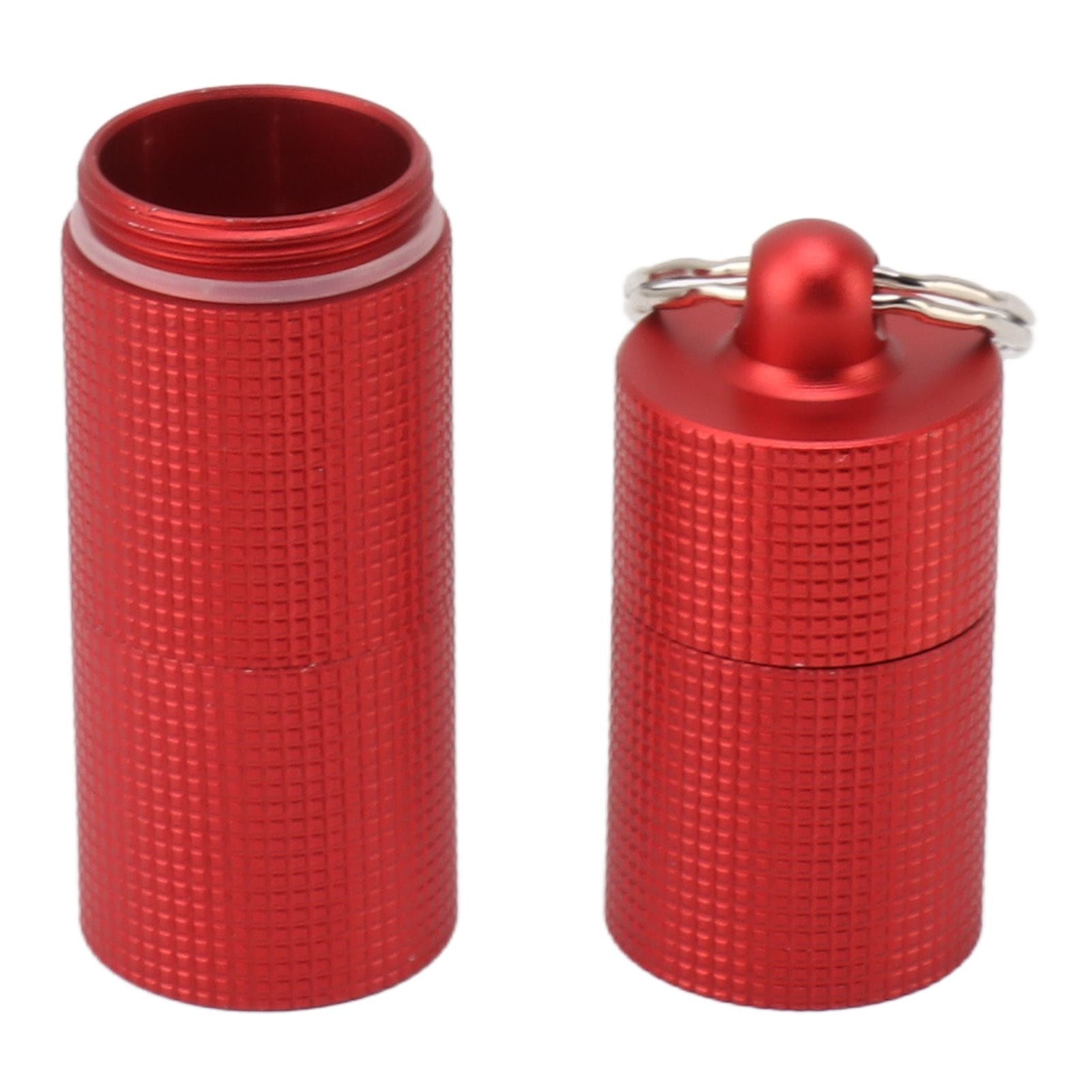 Keychain Medicine Holder Case 3 Compartment Waterproof Metal Travel Tablet Capsule Holder for Outdoor Red