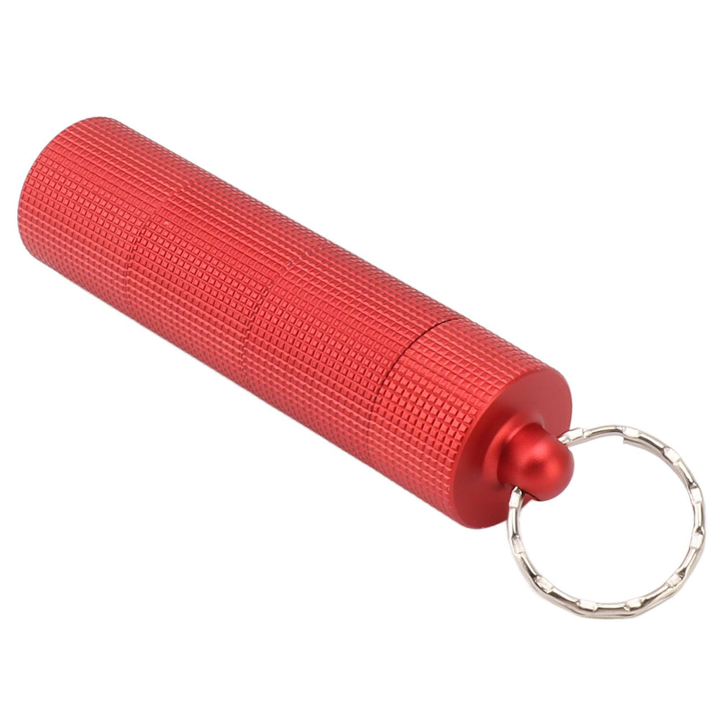 Keychain Medicine Holder Case 3 Compartment Waterproof Metal Travel Tablet Capsule Holder for Outdoor Red