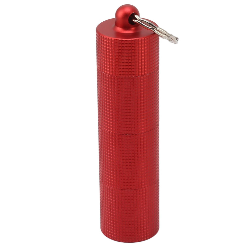 Keychain Medicine Holder Case 3 Compartment Waterproof Metal Travel Tablet Capsule Holder for Outdoor Red