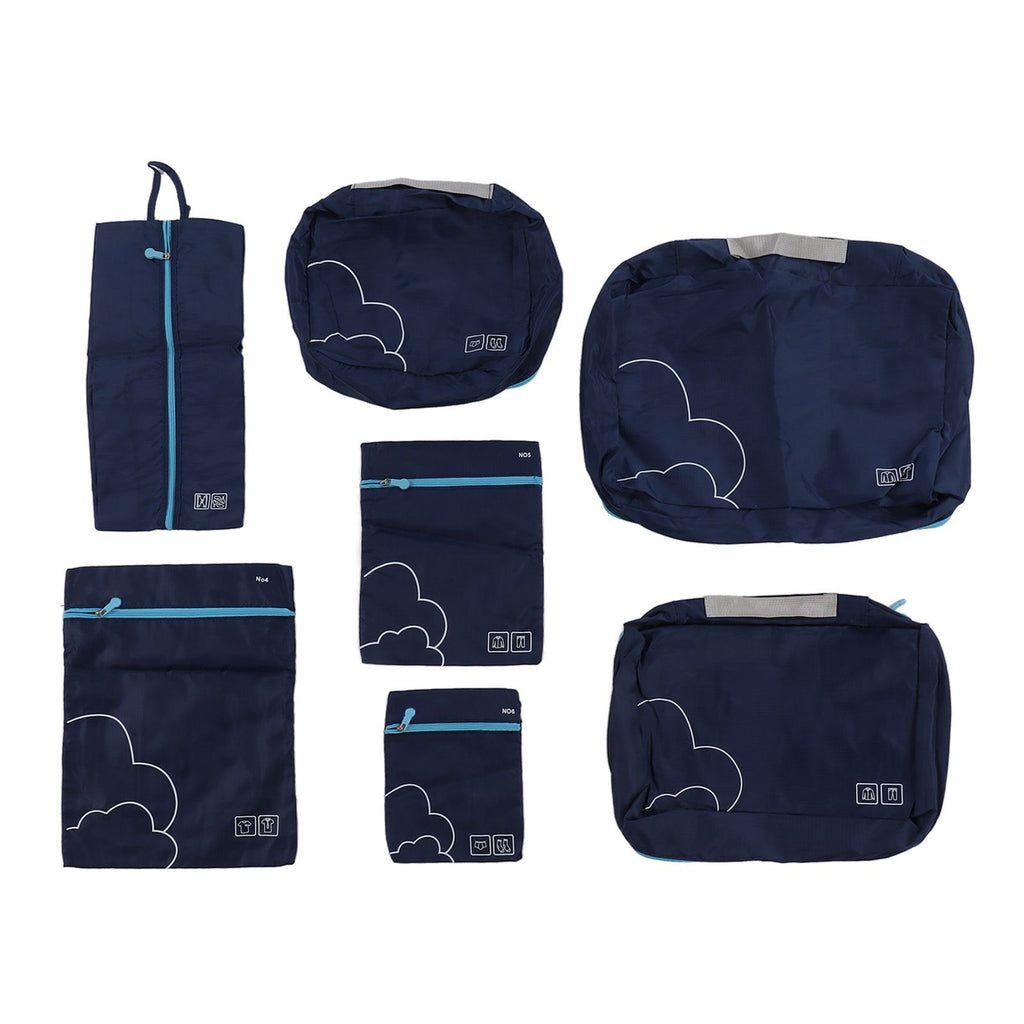 7 Pcs Luggage Packing Bags Polyester Waterproof Luggage Packing Cubes for Business Trip Travel Navy Blue