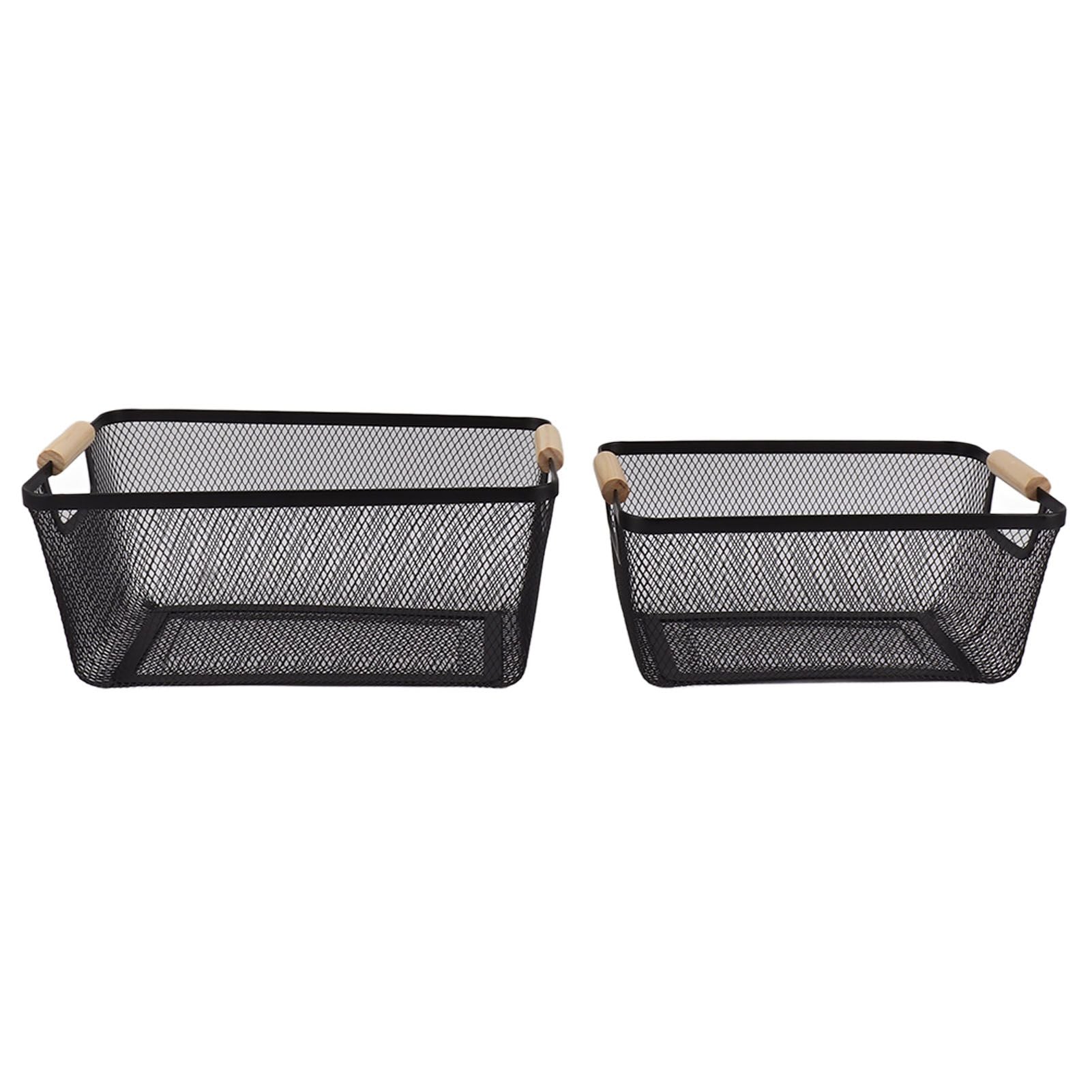 3pcs Metal Wire Storage Basket Large Capacity Decorative Sturdy Iron Art Storage Basket for Books Snacks Makeup Black