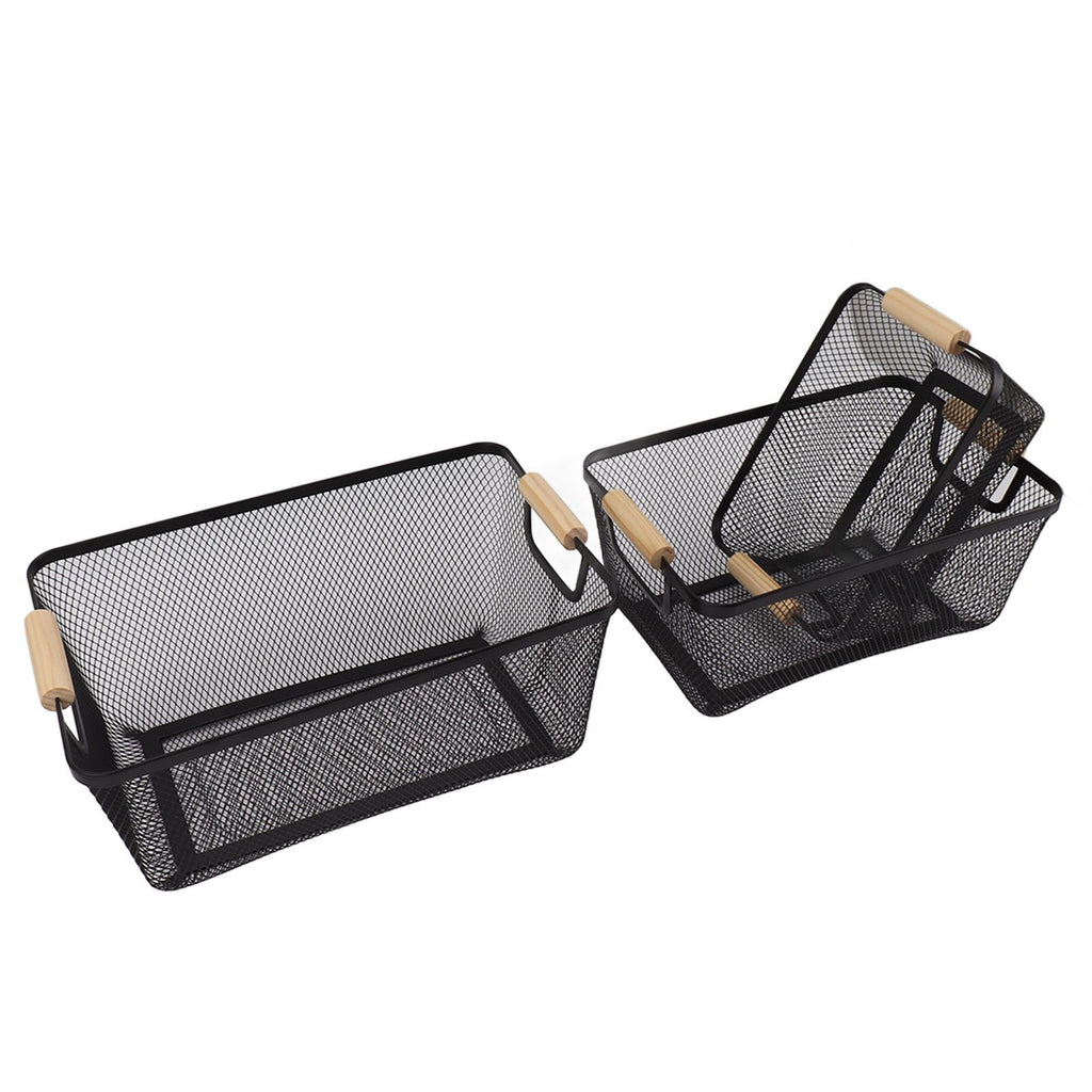 3pcs Metal Wire Storage Basket Large Capacity Decorative Sturdy Iron Art Storage Basket for Books Snacks Makeup Black