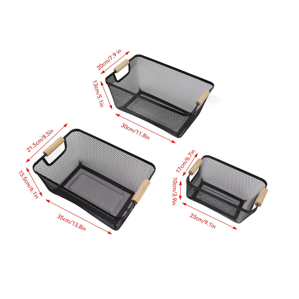3pcs Metal Wire Storage Basket Large Capacity Decorative Sturdy Iron Art Storage Basket for Books Snacks Makeup Black