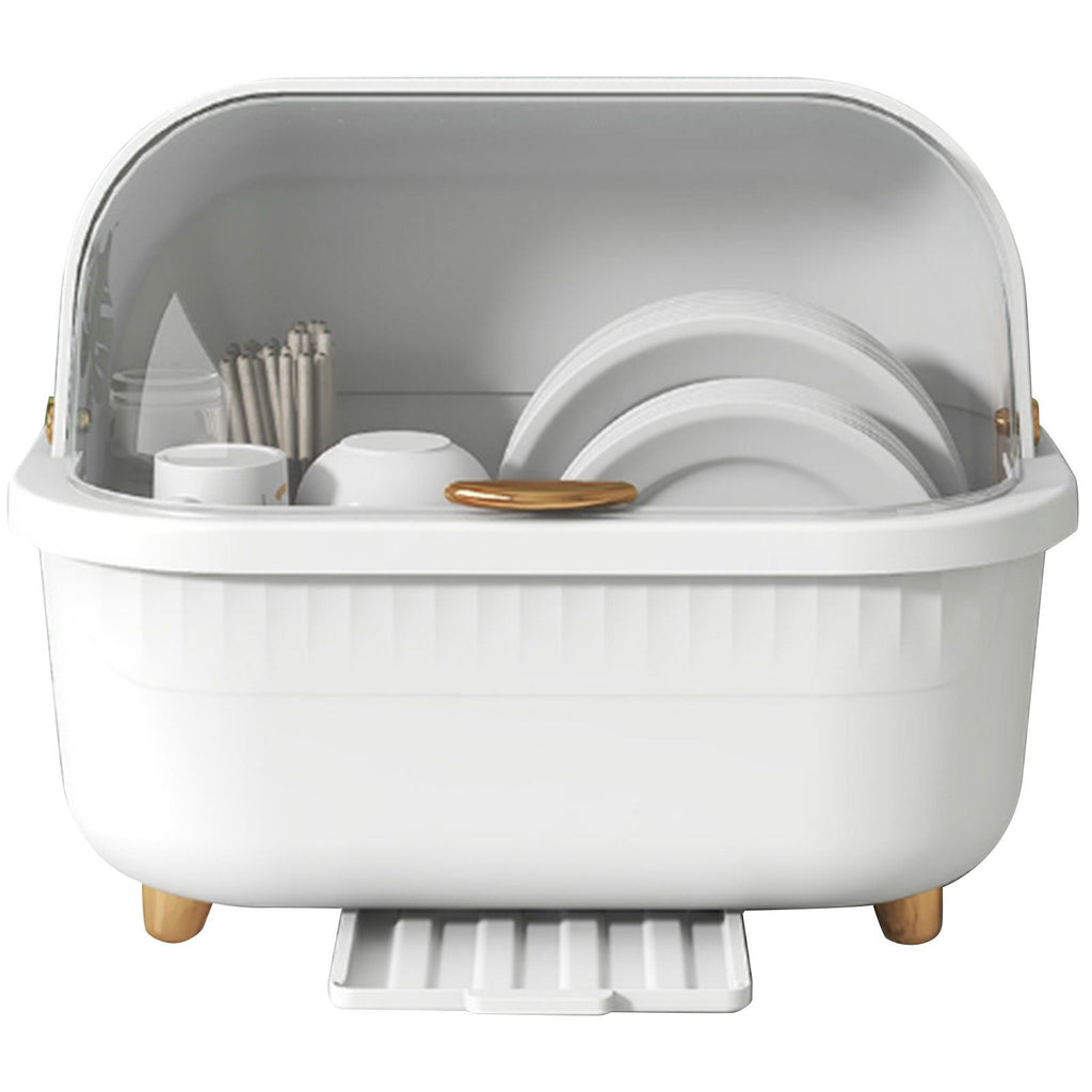 Dish Drying Box Multifunctional Space Saving Dish Drainer with Lid Cover for Kitchen Accessories White M