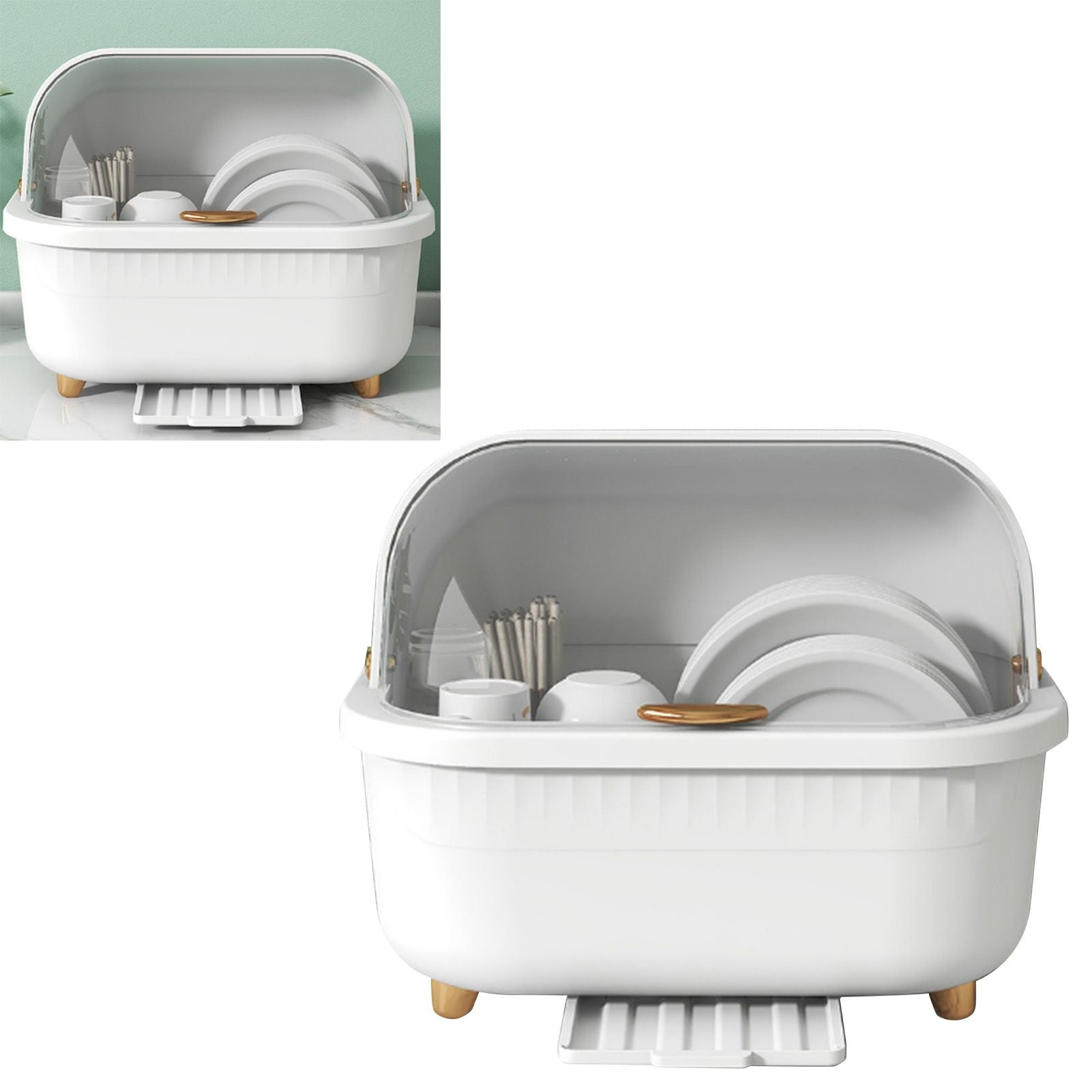 Dish Drying Box Multifunctional Space Saving Dish Drainer with Lid Cover for Kitchen Accessories White M